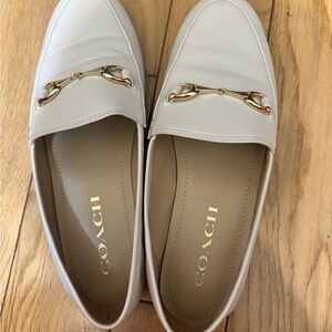 Coach Cream Leather Slip-On Loafers with Gold Bit